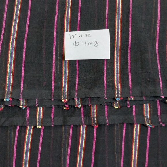 Vintage Hand Woven Loomed Remnant Fabric Black Sheer Cotton Candy Striped 2.5 Yd - Picture 6 of 6